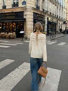 2026 Women's Autumn/Winter New Slouchy Sweater High-End Knit Off-Shoulder Top - White - View 6