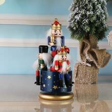 1pc European Style Hand-Painted 23CM Nutcracker Rotating Music Box, Wooden Craft Ornament Home Decor Music Box, Christmas Gift, Christmas Music Box - one-size - View 6