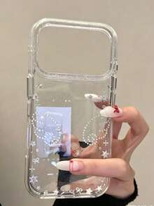 Korean Style Premium Minimalist Star Bow Wing Phone Case, Compatible With Apple 17 Pro Max, 16, 15 Pro, 15, 14 Pro, 14, 13, Fashionable Influencer Style Shockproof Phone Case - Clear - View 1
