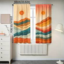 2pcs Mid-Century Rainbow Mountain Sun Semi-Sheer Curtains 90GSM Privacy-Protect Polyester, Easy Install, Quick-Dry & Fade-Resistant, Lightweight Washable. Great Decor/Room Dividers For Bedroom, Kitchen & Home. - Multicolor - View 15