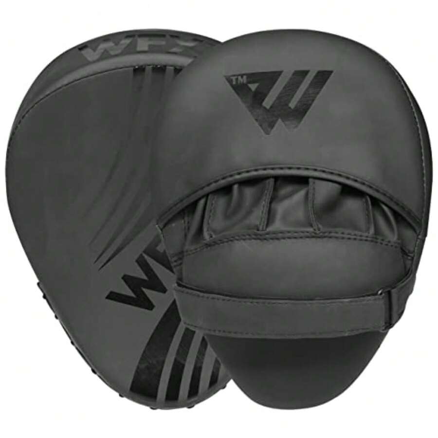 Boxing Pads For Training - Curved Mitts For MMA, Kickboxing, Karate, Sparring And Martial Arts - Matte Black Leather Muay Thai Punching Pads - Black - View 1