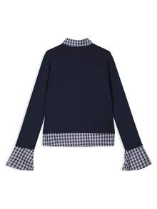 Polo Collar 2 In 1 Base Layer Top For Women, Designed Fashion Slim Fit - Navy Blue - View 5