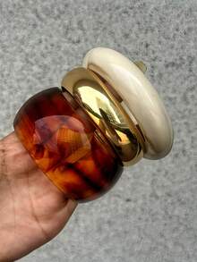 Juego de 3 piezas de pulseras de resina translúcida asimétrica exagerada para mujeres, versátil - Multicolor - Ver 5