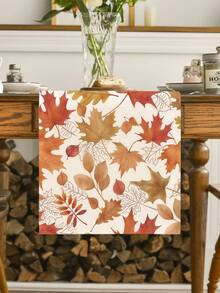 1Pc Full Print Mixed Maple Leaf Table Runner Warm Fall Autumn Polyester Table Cover For Thanksgiving Farmhouse Home - Orange - View 6