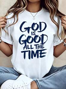 Loose Design/Plus Size"God Is Always Good"Christianity T Shirt Women's Religious Belief Statement Pattern T Shirt Casual Summer Tops - 白色 1 - 查看 1