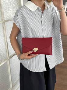 2026春季新款輕量奢華女款信封手拿包，極簡百搭金屬扣時尚優雅派對包，大容量純色 - 紅色 - 查看 5