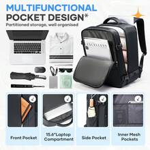 180° Open Unisex Travel Backpack, Aviation Certified Large Capacity Overnight Flight Backpack, Waterproof Multi-Compartment Laptop Backpack With Luggage Strap, Fits 15.6" Laptop, Spacious Weekend Bag For 2-3 Days Business Flight Vacation Travel - Multicolor - View 5