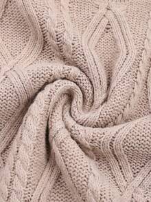 Women's Plus Size Chunky Knit Round Neck Long Sleeve Loose Pullover Sweater - Khaki - View 8