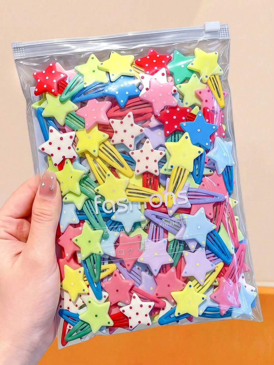 12/6pcs Multi-Color Polka Dot Star Water Drop BB Hair Clips, Durable & No Hair Pulling, Sweet & Cute Hair Accessories - Suitable For Women And Girls, Daily, School, Party, Vacation - Multicolor - View 1