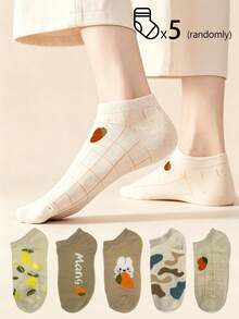 5 paires de chaussettes en coton pour femmes, chaussettes courtes, chaussettes mignonnes, détails respirants, évacuation de l'humidité, douces et lisses, convenant à diverses fêtes, sports, tenues décontractées, professionnelles et autres usages quotidiens, toutes saisons, combinaison de couleurs aléatoires - Multicolore - Voir 4