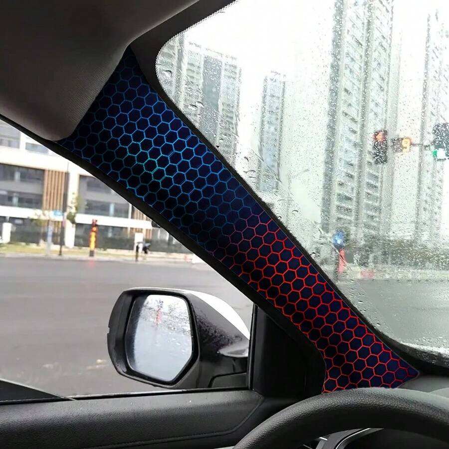 Blue And Red Honeycomb Pattern Cartoon Car Interior A, B And C Pillar Sticker Set, With Self-Adhesive Backing - Decorative Stickers - View 1