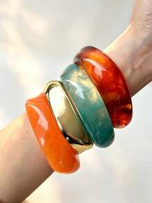 4件組歐美誇張幾何手鍊套組，日常佩戴、派對、度假，波希米亞風百搭珠寶飾品配件 - 手鐲 - 查看 7