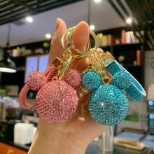 Disney 1pc Full Rhinestone 3D Mickey Mouse Head Diamond Rope Keychain, Cute Shiny Diamond Girl Bag Exquisite Pendant - View 5