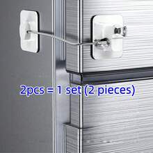 2pcs Refrigerator Door Lock, Protective Refrigerator Door Lock, Suitable For Kitchen Refrigerator, Cabinet And Drawer, Air Fryer, Wardrobe, Window, Door - No Tools Or Drilling Required (Black Lock/White) - Multiple Styles - View 4