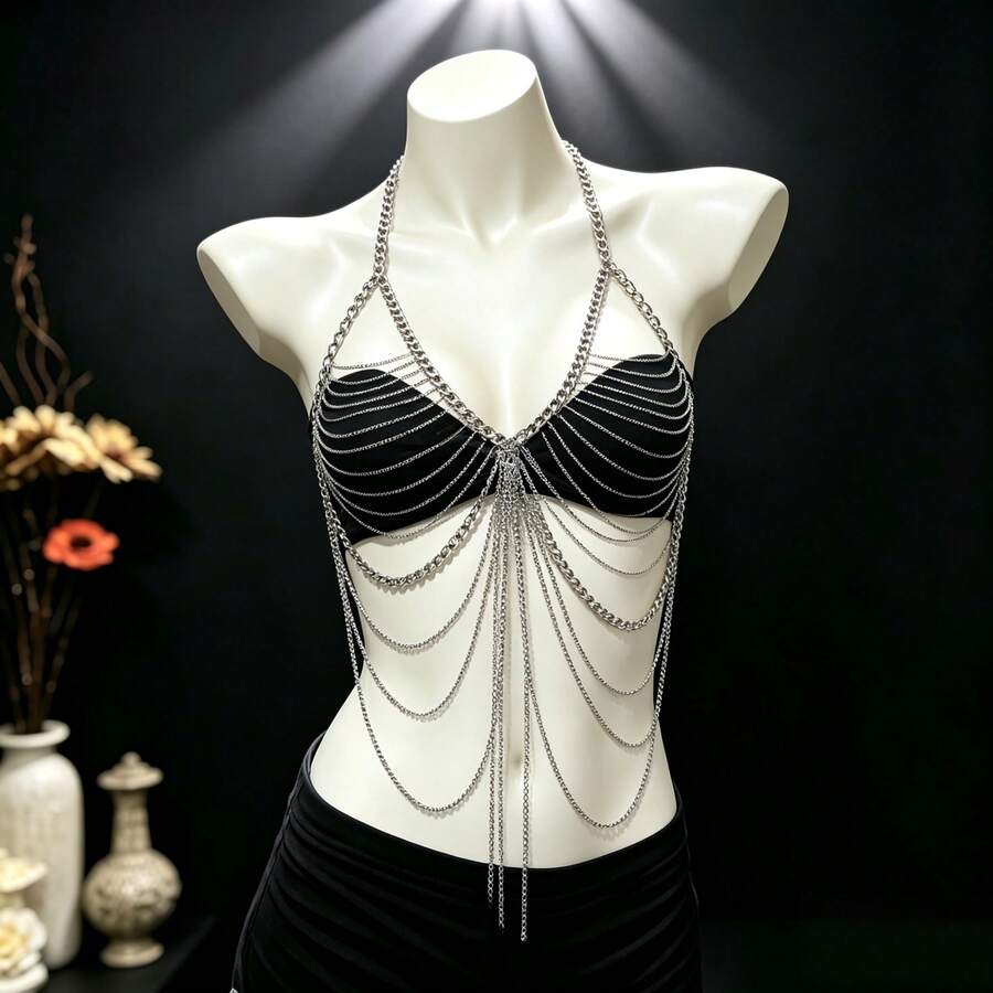 1PC Fashion Sexy Multi-Layer Tassel Metal Body Chain Beach Vacation Nightclub Party Outfit Accessory - Silver - View 1