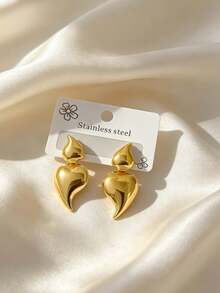 Vintage Stainless Steel Stud Earrings, Butterfly, Heart, Leaf, Shell Geometric Shapes, Hypoallergenic Non-Fading French Minimalist Women's Heavy-Duty Accessories - Gold - View 2