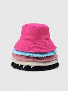1pc Women's Drawstring Decor Bucket Hat, Adjustable Chin Strap Design, Distressed Effect, Soft Fabric, Sun Protection, Windproof, Fashionable And Versatile, Suitable For Travel, Beach, Vacation And Daily Casual Wear, Elegant And Stylish. - A - View 5