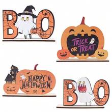 Rustikale freistehende Holz-Halloween-Tischdekoration, gruselige Boo-Geister-Kürbis-Spinnen-Hexen-Tafel, Spukhaus-Herbst-Etagere-Innen-Party-Mittelstück-Ornament-Geschenk - A - Übersicht 6