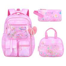 1 Set Dreamy Gradient Quicksand Large Capacity Girls Backpack Set With Pencil Case And Lunch Bag, Back To School Essentials - Sets - View 6