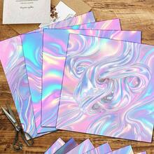 24 Folhas de Papel Decorativo para Scrapbook Holográfico Laser Fluido 6*6 Polegadas, Material de Bottom com Glitter de Penas em Gradiente Iridescente Rosa Azul Roxo em Vórtice, Sem Repetições, Papel Artesanal Estilo INS Girl, Adequado para Scrapbook Sonhador, Cartão de Aniversário de Menina, Embalagem de Caixa de Presente de Maquiagem, DIY Feito à Mão - Quadrado - Visão 2