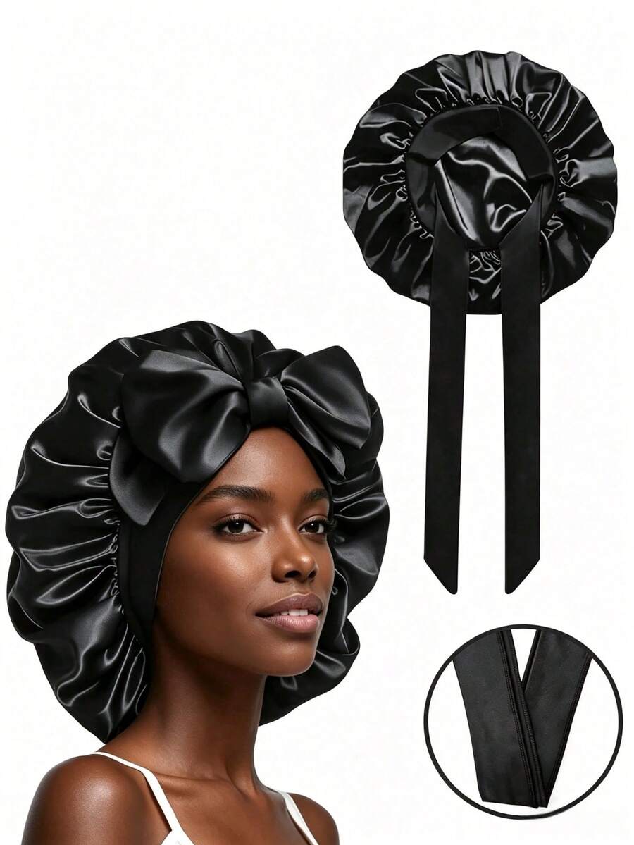 Bonnet de nuit de luxe en polyester, paquet de 1, avec lien réglable - Bonnet de protection des cheveux léger, confortable toute la nuit, parfait pour les cheveux longs, les cheveux bouclés ou les tresses - Accessoire de salle de bain premium, à la mode et confortable, produit de soin des cheveux nocturne unisexe.