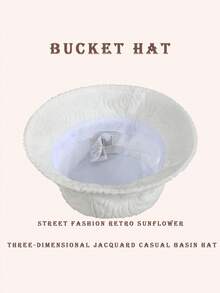 1pc Sun Wave Casual Streetwear Polyester Shell Jacquard Decor Bucket Hat, Geometric 3D Pattern, Spring Summer Autumn Winter - Vintage Sunflower White - View 4