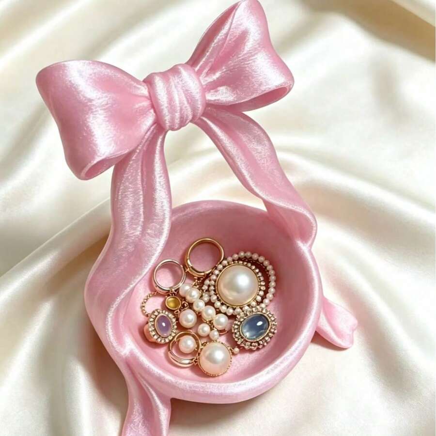 1pc Bowknot Decorative Storage Tray 2D Acrylic Flat Ornament, Girly Style Storage Box, Cute Decorative Storage Plate, Vanity Decor Accessory, Home Decor Bathroom Supplies
