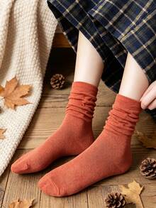 3/5/10 Pairs Random Solid Color Mid-Calf Socks, Autumn/Winter Retro Multi-Color Socks Set, Japanese Warm Tone All-Match Mid-Calf Socks, Versatile Solid Color Cotton Mid-Calf Socks, Autumn Colorful Slouch Socks, Casual Socks - Multicolor - View 5