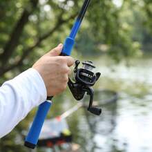 KecchKrezing Blue Travel Fishing Set, Telescopic Fishing Rod And Spinning Reel With Hard Baits, Complete Fishing Tackle Bag, Beginner Camping Gear - Blue - View 7