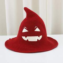 Knitted Witch Hat, Glowing Pumpkin Face Wide Brim Pointed Witch Hat, Halloween Cosplay Party Holiday Costume Accessory - Glow-in-the-dark Pumpkin - View 7