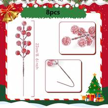 1/4/8pcs Artificial Christmas Sprigs, Snowflake Red Berry Stems, Flocked Holly Red Berry Stems, Christmas Tree Decorative Branches, Faux Frosted Red Berry Branches, Winter DIY Crafts, Wedding Home Party Decor - Red - View 9