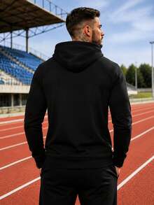 JUNQi Men's Sweatshirt, Minimalist Paris Print Design - Black - View 2