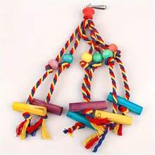 1pc Parrot Toy Cotton Rope Colorful Beads Wooden Blocks (Random Color) Suitable For Budgies, Parrots, Cockatiels, Conures, Lovebirds And Finches - Exciting Exercise Toy For Small To Medium Birds! - View 6