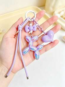 1pc Colorful Balloon Dog Keychain Pendant, Colorful Heart-Shaped Bag Charm - Multicolor - View 8