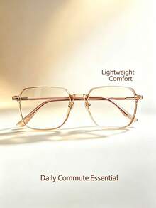 Minimalist Metal Splice Large Frame Glasses, Multi-Color Transparent Frame Eye Protection Anti-Radiation Computer Glasses, Cool Tone Transparent Square Frame No-Makeup Glasses, Lightweight Daily Commute Eye Protection Glasses, Versatile Multi-Color Large Frame Face-Slimming Glasses, Lightweight Student Office Eye Protection Glasses Frame - Multicolor - View 3