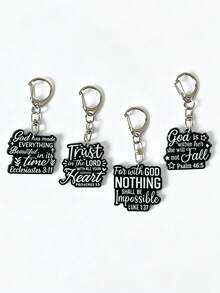 1pc/4pcs Acrylic Black And White Keychain, Faith Letters Pendant Keyring, Backpack Accessory, Bag Charms Decoration, Gifts For Friends, Colleagues - Multicolor - View 2