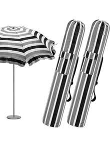 JZGZR 2 Pcs Beach Storage Bag Foldable Waterproof Beach Bag Umbrellas With Wide Padded Shoulder Strap Molded Carry Handle Summer Stripe Patio Storage Carrying Covers(Black And Gray) - Black and Gray - View 1