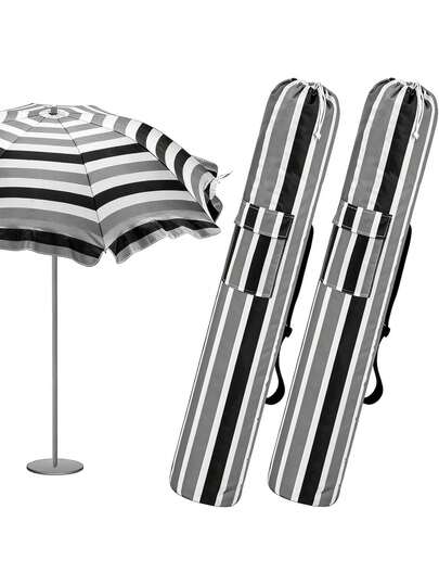 JZGZR 2 Pcs Beach Storage Bag Foldable Waterproof Beach Bag Umbrellas With Wide Padded Shoulder Strap Molded Carry Handle Summer Stripe Patio Storage Carrying Covers(Black And Gray)