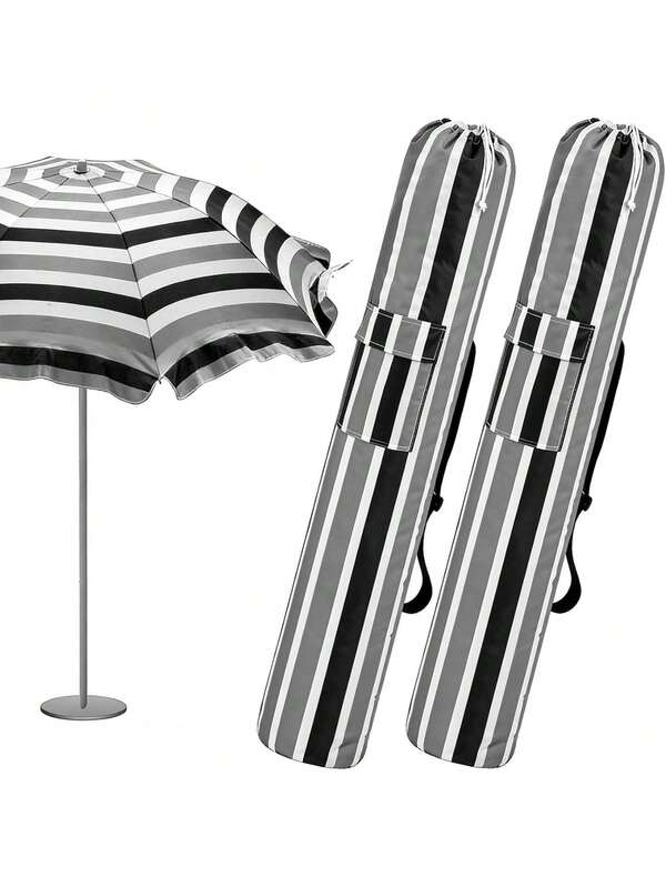 JZGZR 2 Pcs Beach Storage Bag Foldable Waterproof Beach Bag Umbrellas With Wide Padded Shoulder Strap Molded Carry Handle Summer Stripe Patio Storage Carrying Covers(Black And Gray)