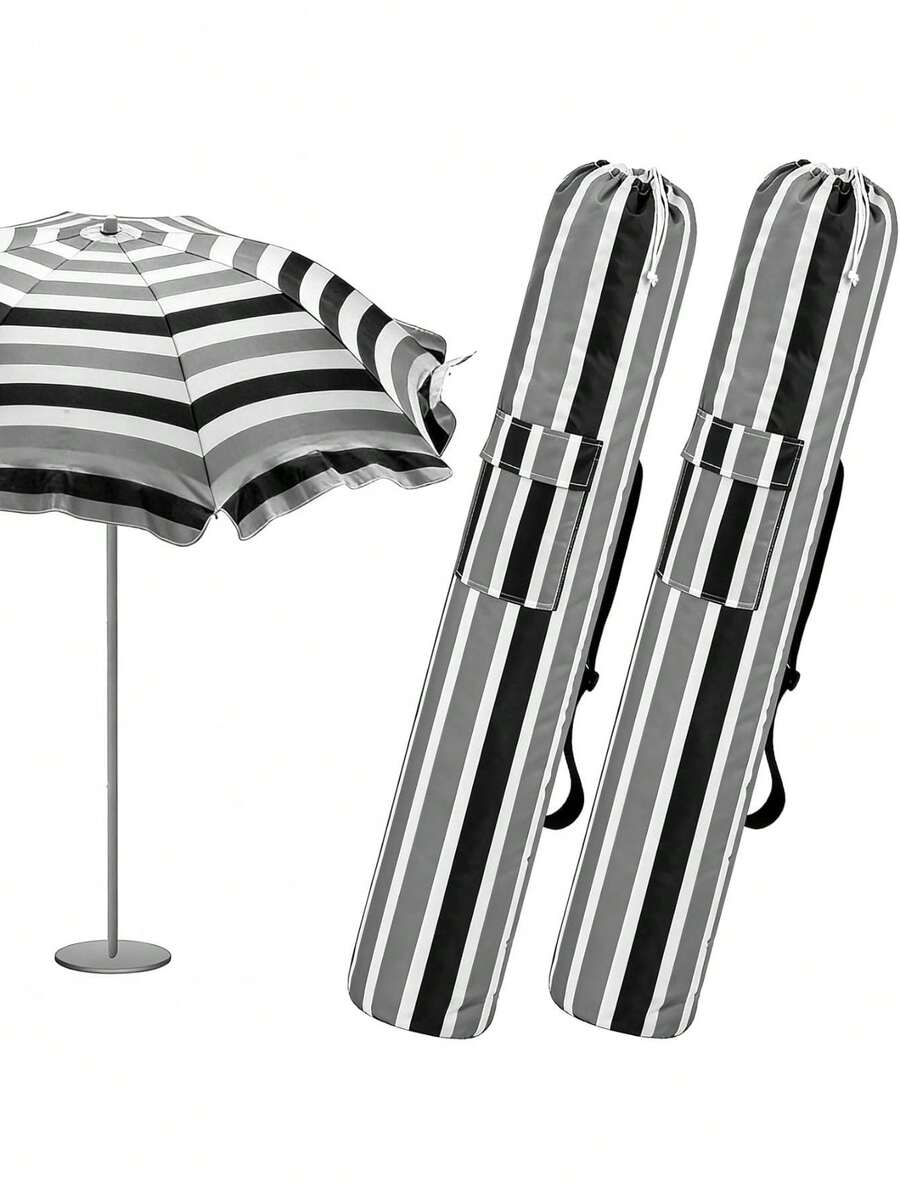 JZGZR 2 Pcs Beach Storage Bag Foldable Waterproof Beach Bag Umbrellas With Wide Padded Shoulder Strap Molded Carry Handle Summer Stripe Patio Storage Carrying Covers(Black And Gray) - Black and Gray - View 1