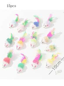 5pcs/10pcs/15pcs/20pcs Artificial Mouse Cat Toys, Artificial Feather Pet Toys, Artificial Mouse Pet Toys Help Protect Pet Teeth Health - Pet Interactive Indoor Play And Teeth Cleaning, Random Color - Multicolor - View 12
