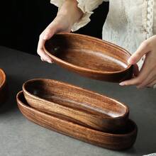Elegant Acacia Wood Oval Serving Tray - Microwave , Multipurpose For Salad, Dessert, Fruit, Nuts And Snacks, Polished Surface - Perfect For Kitchen Decor And Tabletop Display, Christmas - 1Pcs - View 2