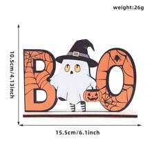 Rustikale freistehende Holz-Halloween-Tischdekoration, gruselige Boo-Geister-Kürbis-Spinnen-Hexen-Tafel, Spukhaus-Herbst-Etagere-Innen-Party-Mittelstück-Ornament-Geschenk - A - Übersicht 7