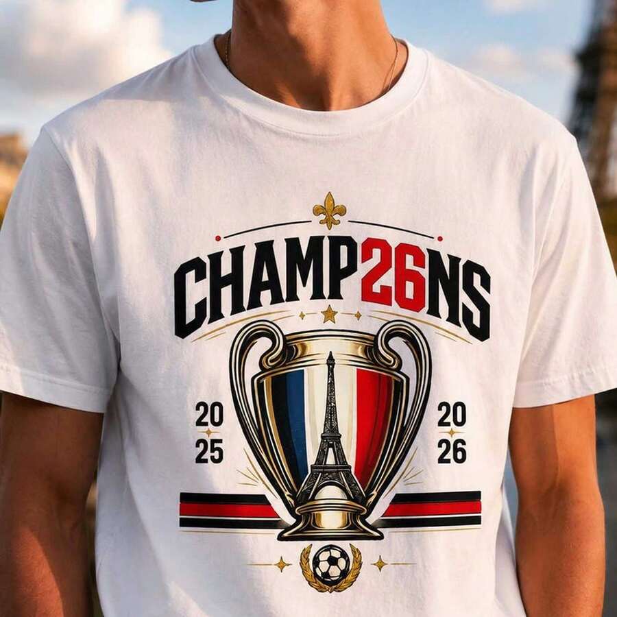 Women'S T-Shirt, Paris 2026 Football Winner Print, Champions Team Fan Sports Casual Sublimation Graphic Tee Unisex - White - View 1
