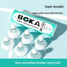 3/6Pcs BOKA Simulation Nylon Badminton Shuttlecocks, Artificial Feather Durable Badminton Balls, Stable Flight Training Sports Badminton Accessories For Indoor Outdoor Gym Game - White - View 2