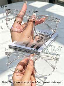 2 PCS Unisex Solid Clear Brown Round Light Glasses Y2K Face Flattering Fake Eyeglasses Back To School Daily Office - A - View 4