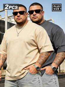 2pcs Plus Size Men's T-Shirts 1XL-6XL 100KG-200KG, Casual Crew Neck Short Sleeve T-Shirts, Suitable For Summer Outdoor And Sports Wear - Multicolor - View 1