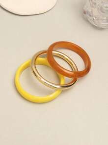3pcs Yellow Round Bracelet Set, Suitable For Women, Versatile And Personalized, Perfect For Travel, Vacation, Dating, Shopping, Party, Daily Wear, Outdoor Activities, Photography, Birthday Gift - Multicolor - View 5