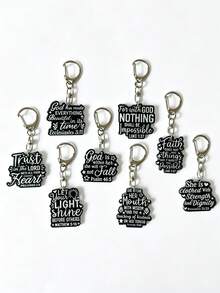 1pc/4pcs Black And White Acrylic Letter Keychain, Faith Pendant Keyring, Backpack Accessory, Handbag Charms, Gifts For Friends, Colleagues, Family - Multicolor - View 5