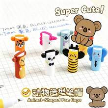 6/12pcs Animal Blue Erasable Gel Pens, Penguin, Bee, Cow, Koala, Panda And More Cute Cartoon Designs, 0.7mm Black Neutral Ink, Easy To Erase, Removable Cap For Elementary Students - Multicolor - View 6